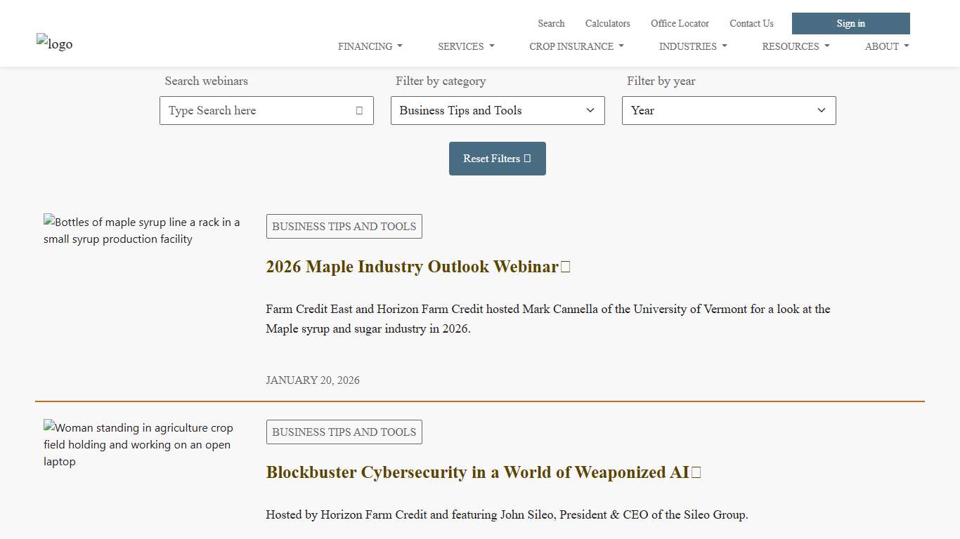 Ag Events & Webinars Farm Credit East