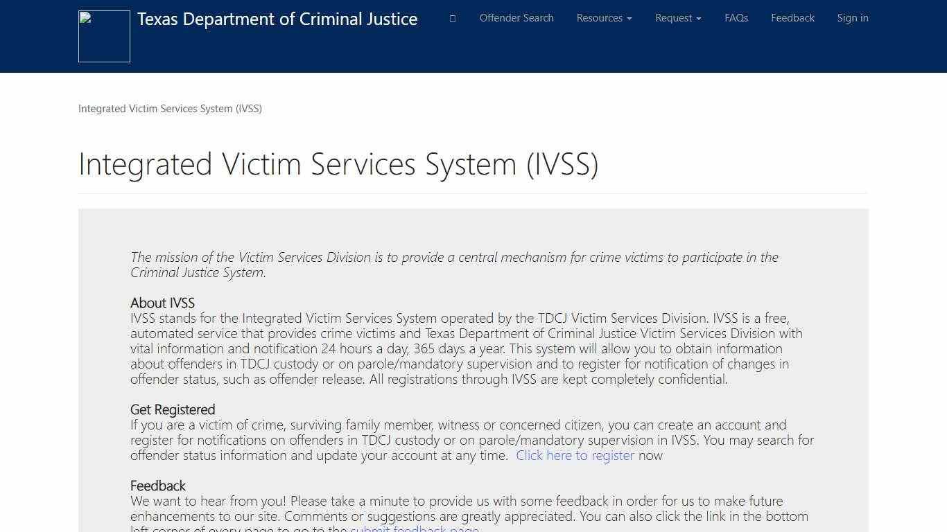 Integrated Victim Services System (IVSS) · Customer Self-Service